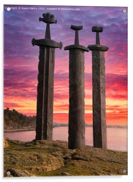 Sverd i fjell (Swords in Rock) Hafrsfjord, near St Acrylic by Navin Mistry