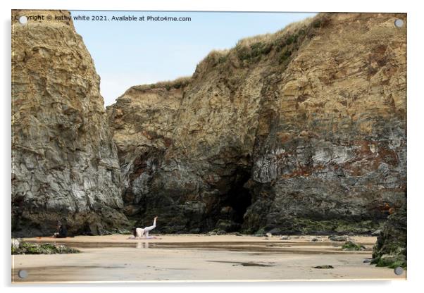 Hayle Beach, Cornwall,Cornish yoga and meditation Acrylic by kathy white