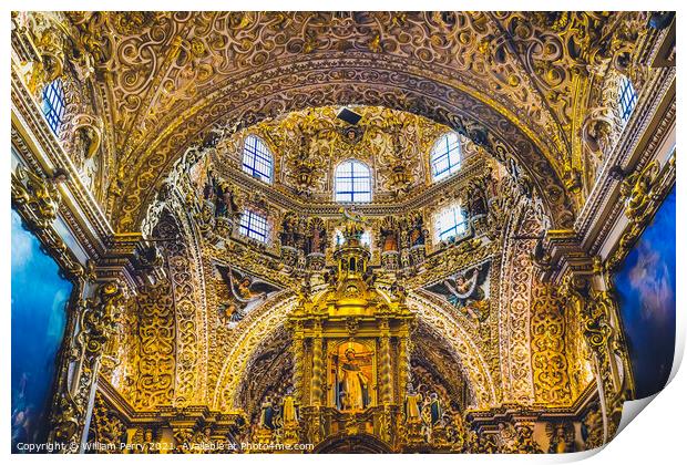 Templo Santa Domingo Church Chapel Rosary Puebla Mexico Print by William Perry