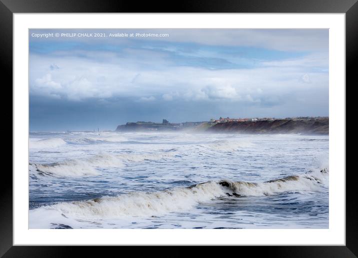 Whitby abbey through sea mist from Sandsend 476  Framed Mounted Print by PHILIP CHALK