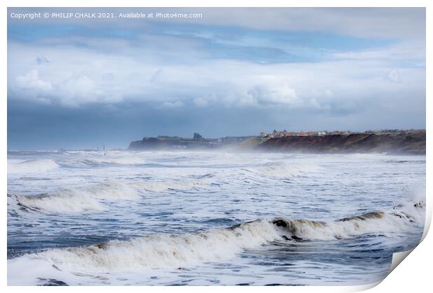 Whitby abbey through sea mist from Sandsend 476  Print by PHILIP CHALK