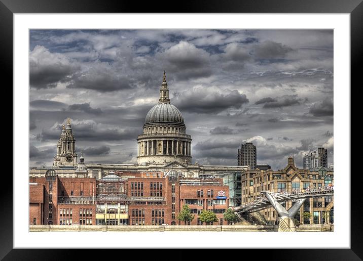 St Pauls Cathedral and Millennium Bridge London Framed Mounted Print by Mike Gorton