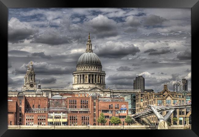 St Pauls Cathedral and Millennium Bridge London Framed Print by Mike Gorton