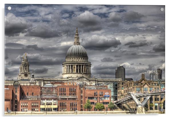 St Pauls Cathedral and Millennium Bridge London Acrylic by Mike Gorton