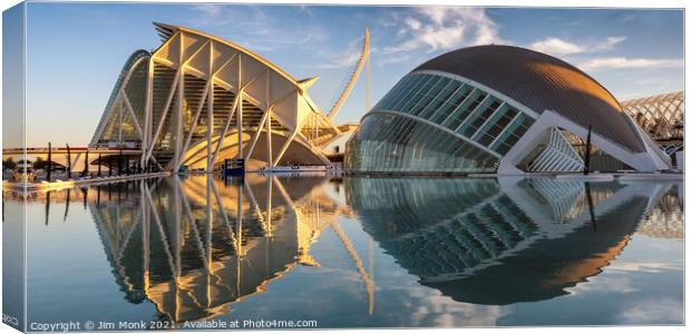Reflections at the City of Arts and Sciences Canvas Print by Jim Monk
