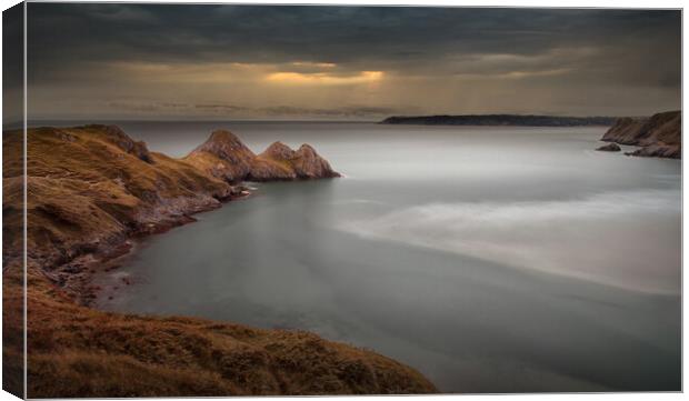 Tranquil Three Cliffs Bay Canvas Print by Leighton Collins