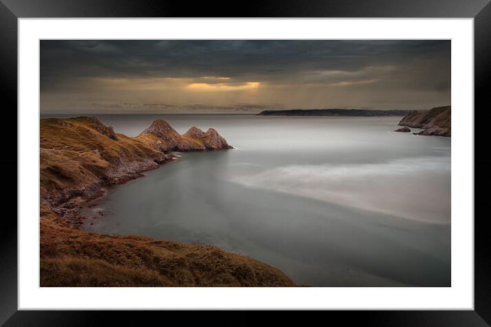 Tranquil Three Cliffs Bay Framed Mounted Print by Leighton Collins