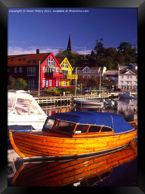 The Harbour, Grimstad, Norway Framed Print by Navin Mistry