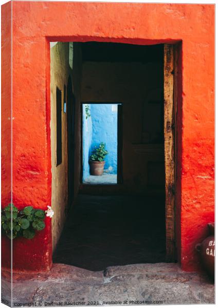 Door with Orange Walls in Santa Catalina Monastery, Arequipa, Peru Canvas Print by Dietmar Rauscher