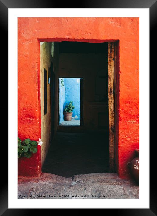 Door with Orange Walls in Santa Catalina Monastery, Arequipa, Peru Framed Mounted Print by Dietmar Rauscher