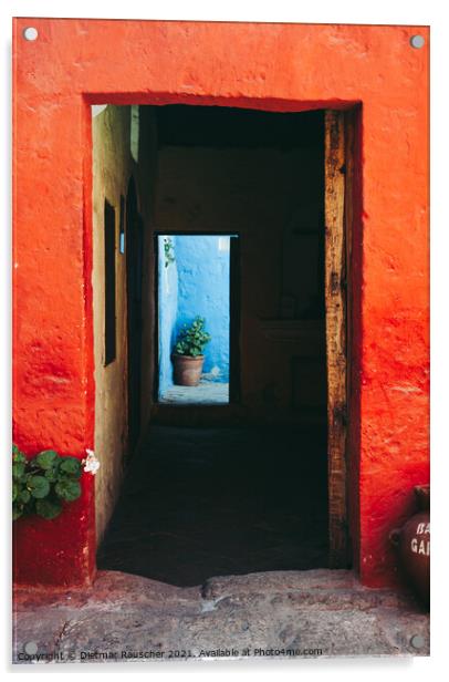 Door with Orange Walls in Santa Catalina Monastery, Arequipa, Peru Acrylic by Dietmar Rauscher
