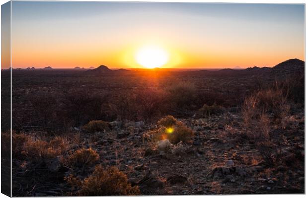 Sunset in the Savanna in Omaruru in the Erongo Region of Namibia Canvas Print by Dietmar Rauscher