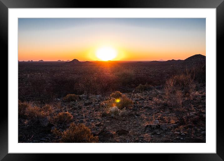 Sunset in the Savanna in Omaruru in the Erongo Region of Namibia Framed Mounted Print by Dietmar Rauscher