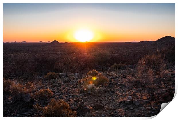 Sunset in the Savanna in Omaruru in the Erongo Region of Namibia Print by Dietmar Rauscher