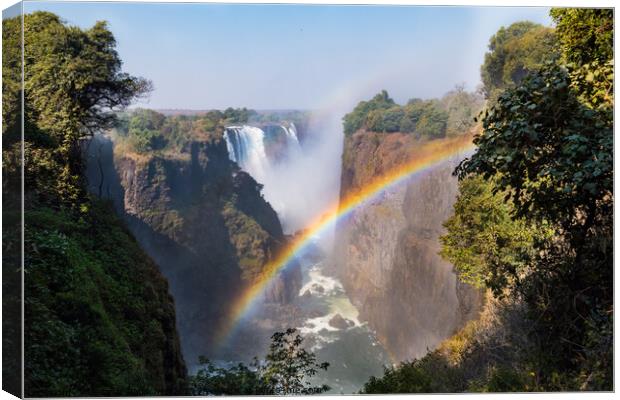 Victoria Falls and Gorge with Rainbow Canvas Print by Dietmar Rauscher
