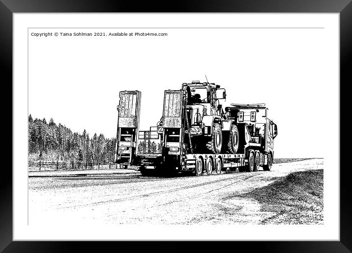Semi Trailer Truck Transporting Wheel Loader  Framed Mounted Print by Taina Sohlman