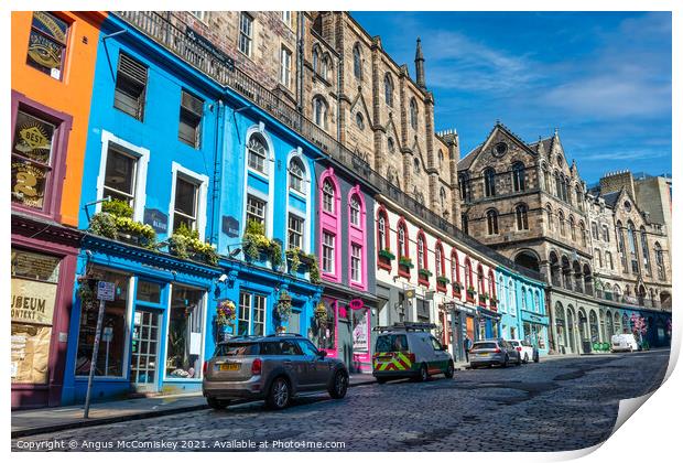 Colourful shopfronts on Victoria Street, Edinburgh Print by Angus McComiskey