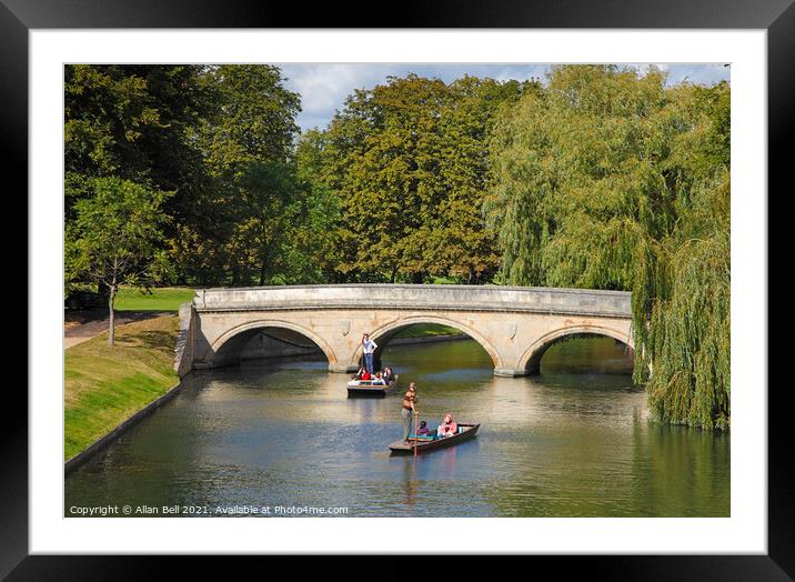 Trinity Bridge and Punts on River Cam Framed Mounted Print by Allan Bell