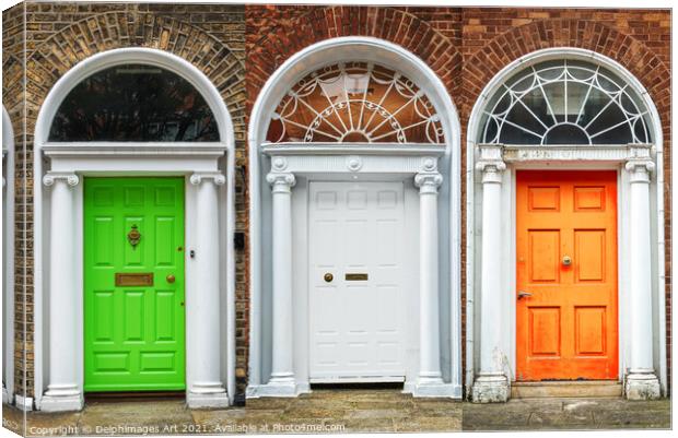 Patriot doors in Dublin, irish flag colours Canvas Print by Delphimages Art