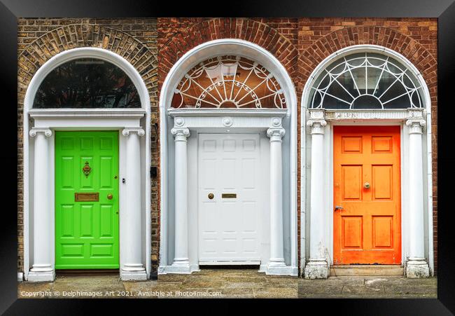 Patriot doors in Dublin, irish flag colours Framed Print by Delphimages Art