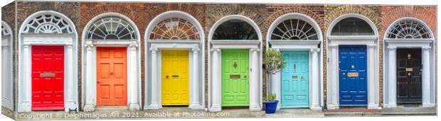 Dublin. Panoramic rainbow collection of doors Canvas Print by Delphimages Art