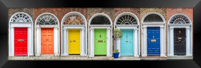 Dublin. Panoramic rainbow collection of doors Framed Print by Delphimages Art
