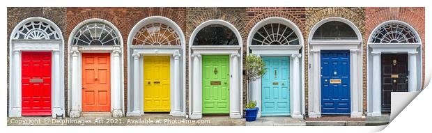 Dublin. Panoramic rainbow collection of doors Print by Delphimages Art