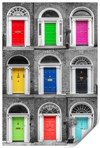 Dublin, Ireland. Collection of georgian doors Print by Delphimages Art