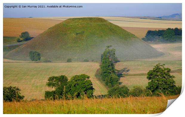 Silbury Hill prehistoric  structure In Europe, near Avebury, Wiltshire, England Print by Ian Murray