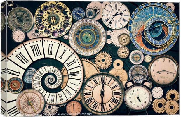 Time machine, Vintage clocks and gear collection Canvas Print by Delphimages Art