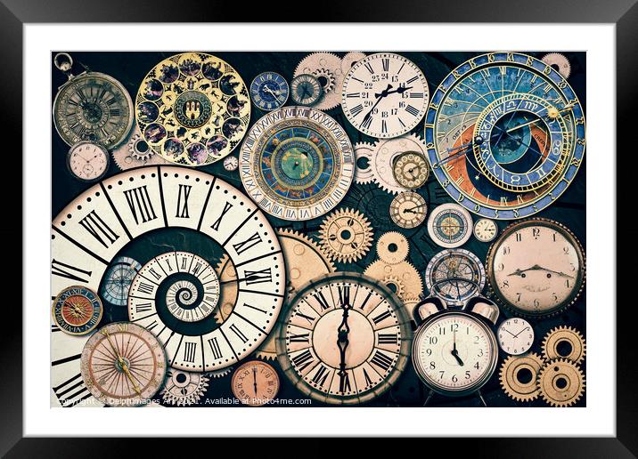 Time machine, Vintage clocks and gear collection Framed Mounted Print by Delphimages Art