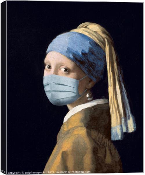 Girl with a pearl earring and a mask Canvas Print by Delphimages Art