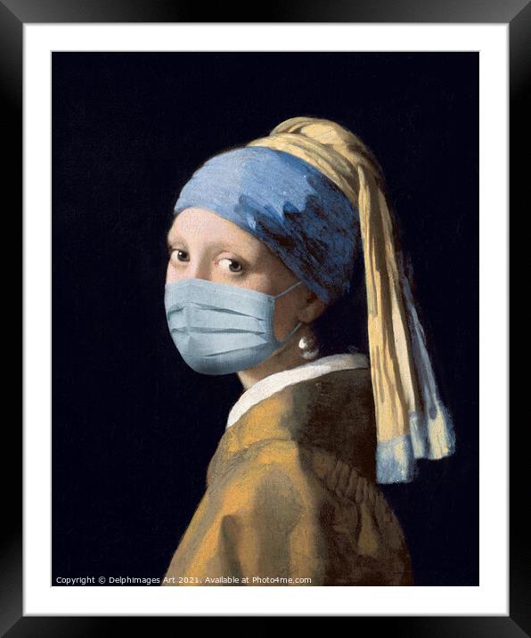 Girl with a pearl earring and a mask Framed Mounted Print by Delphimages Art