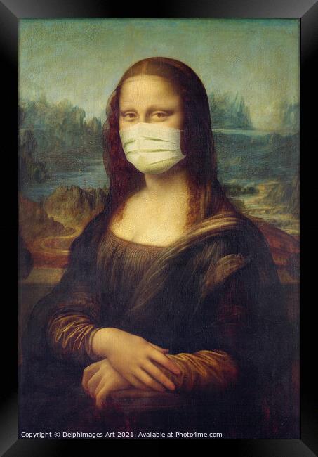 Mona Lisa wearing a mask, covid-19 fun art Framed Print by Delphimages Art