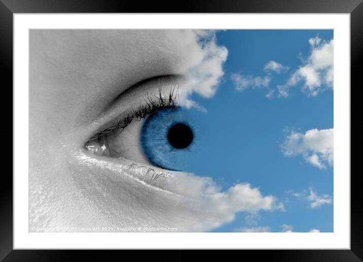 Sky in the eye, surreal photocollage Framed Mounted Print by Delphimages Art