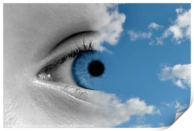 Sky in the eye, surreal photocollage Print by Delphimages Art