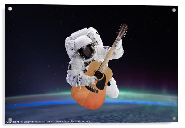 Space guitar, astronaut playing guitar Acrylic by Delphimages Art