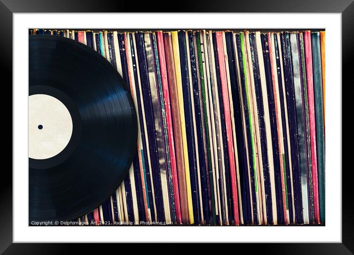 Collection of vinyl records, vintage music Framed Mounted Print by Delphimages Art