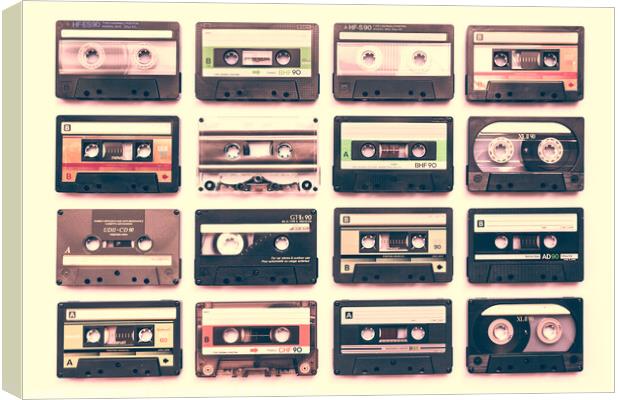 Collection of cassette tapes, vintage music Canvas Print by Delphimages Art