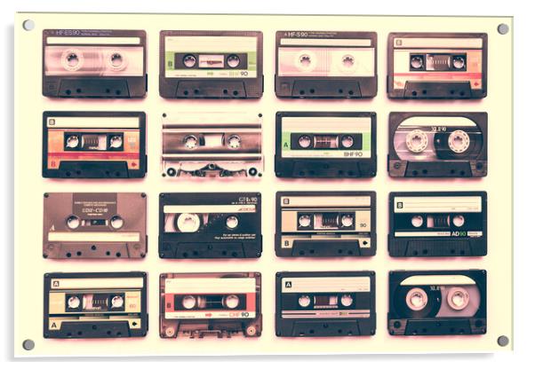 Collection of cassette tapes, vintage music Acrylic by Delphimages Art