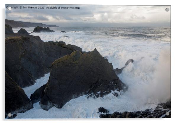 Atlantic Ocean storm waves Hartland Quay, Devon Acrylic by Ian Murray