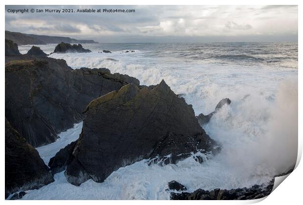 Atlantic Ocean storm waves Hartland Quay, Devon Print by Ian Murray