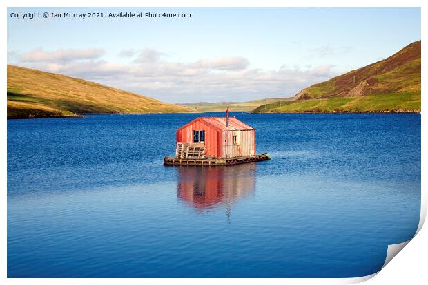 Fisherman's shed on small island, Olna Firth, Voe, Print by Ian Murray