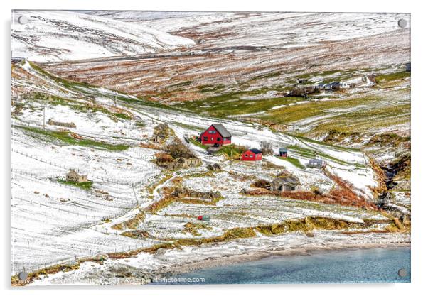Shetland Red Houses in the snow Acrylic by Richard Ashbee
