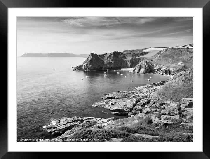 Gammon Head in black and white, near Prawle Point, Framed Mounted Print by Justin Foulkes