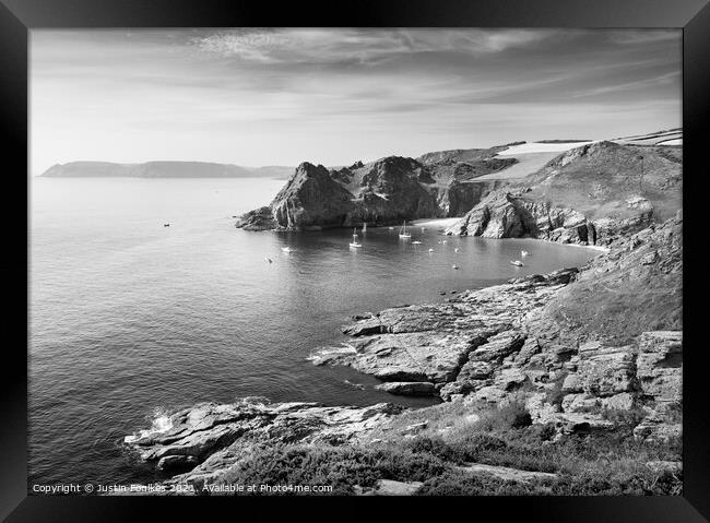 Gammon Head in black and white, near Prawle Point, Framed Print by Justin Foulkes