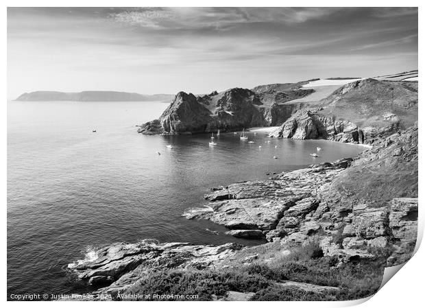Gammon Head in black and white, near Prawle Point, Print by Justin Foulkes