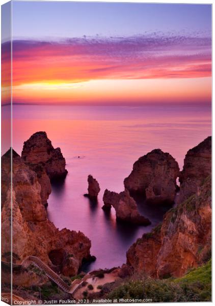 Ponta da Piedade at sunrise, Algarve, Portugal Canvas Print by Justin Foulkes