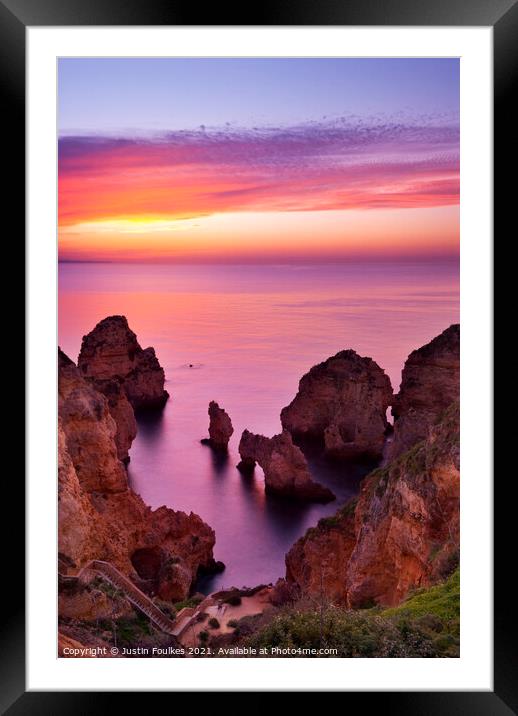 Ponta da Piedade at sunrise, Algarve, Portugal Framed Mounted Print by Justin Foulkes