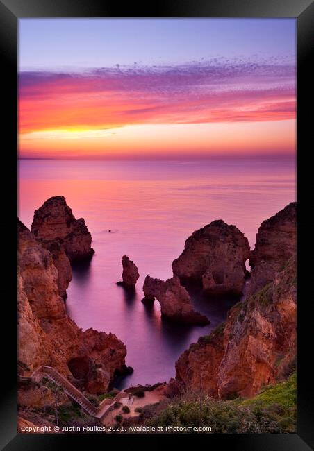 Ponta da Piedade at sunrise, Algarve, Portugal Framed Print by Justin Foulkes